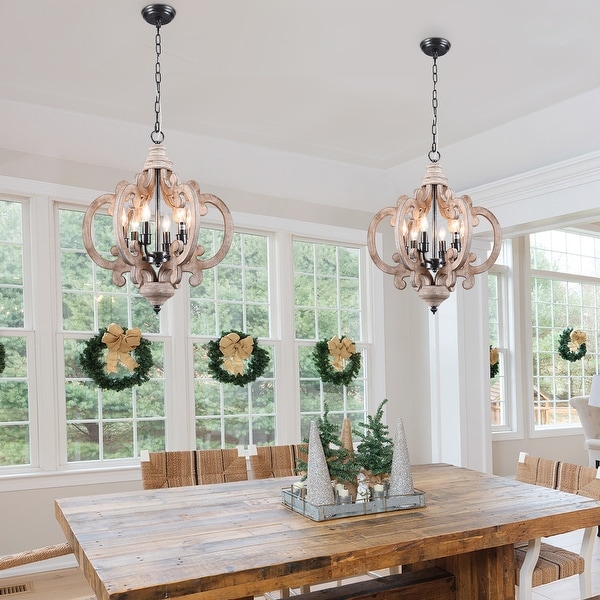 Oaks Aura Cottage Chic French Country Crown 6 Light Rustic Wood Ceiling Light Farmhouse Shabby Chic Chandelier On Sale Bed Bath Beyond 28702810