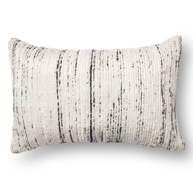 Recycled Sari Silk Stripe Rectangle Throw Pillow or Pillow Cover - Feather - Grey