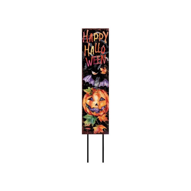 HomeRoots 42" Black Orange And Tan Solid Wood Happy Halloween And Fall Owl Reversible Garden Stake