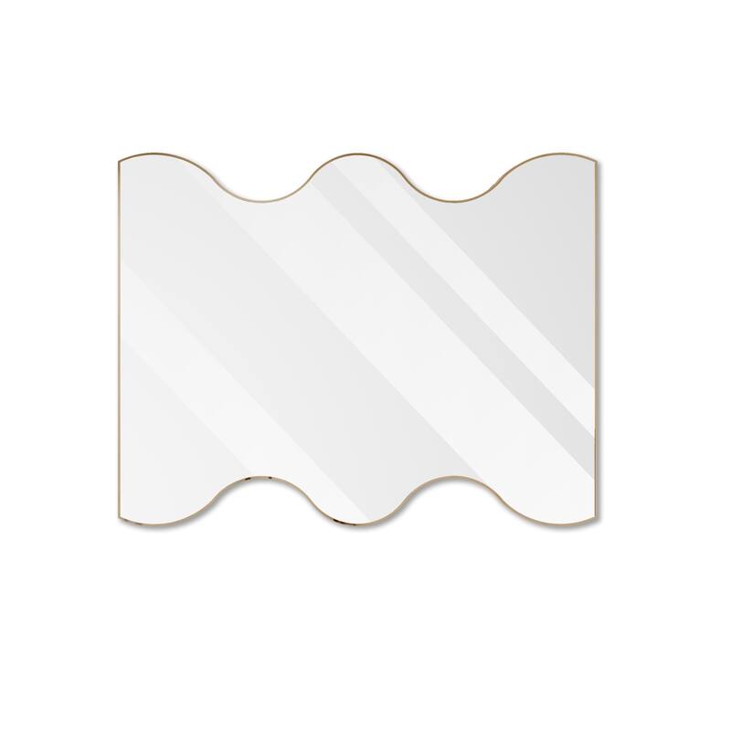 30x35 Inch Black Rectangular Framed Mirror with 2 Wavy Sides