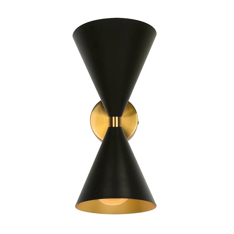 Set of 2 Industrial Black Dual Cone Wall Sconce 2-Light Modern Hourglass Adjustable Head Bathroom Vanity Light