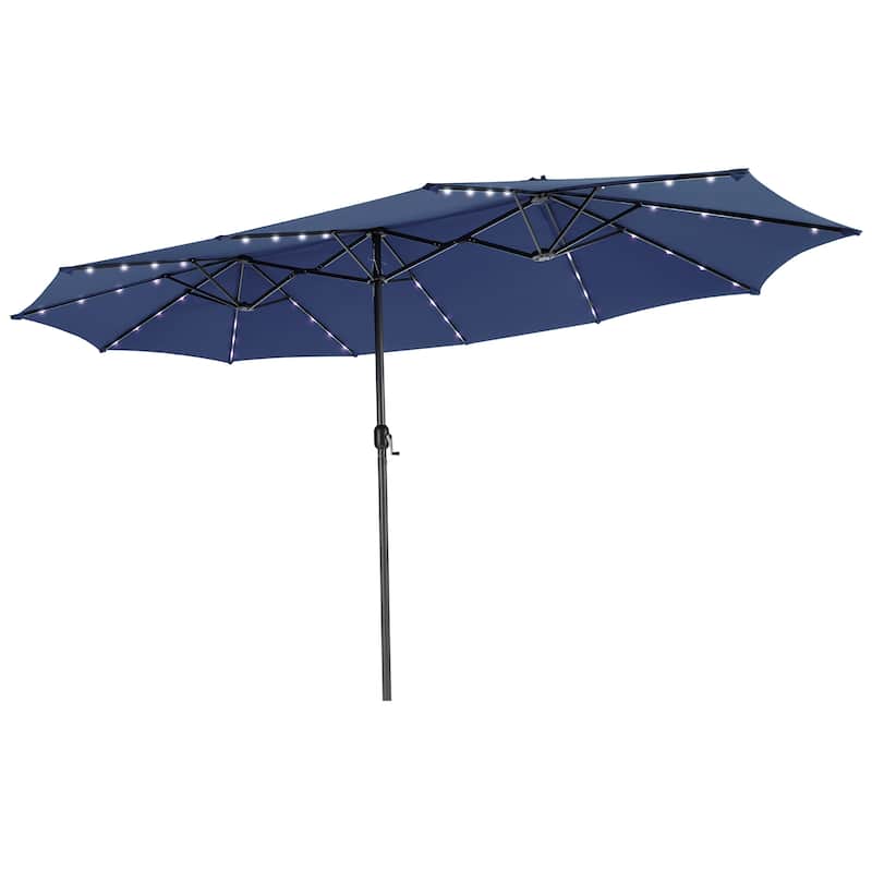 Costway 15FT Twin Patio Double-Sided Umbrella 48 Solar LED Lights - 15.4' x 9.2' x 8'