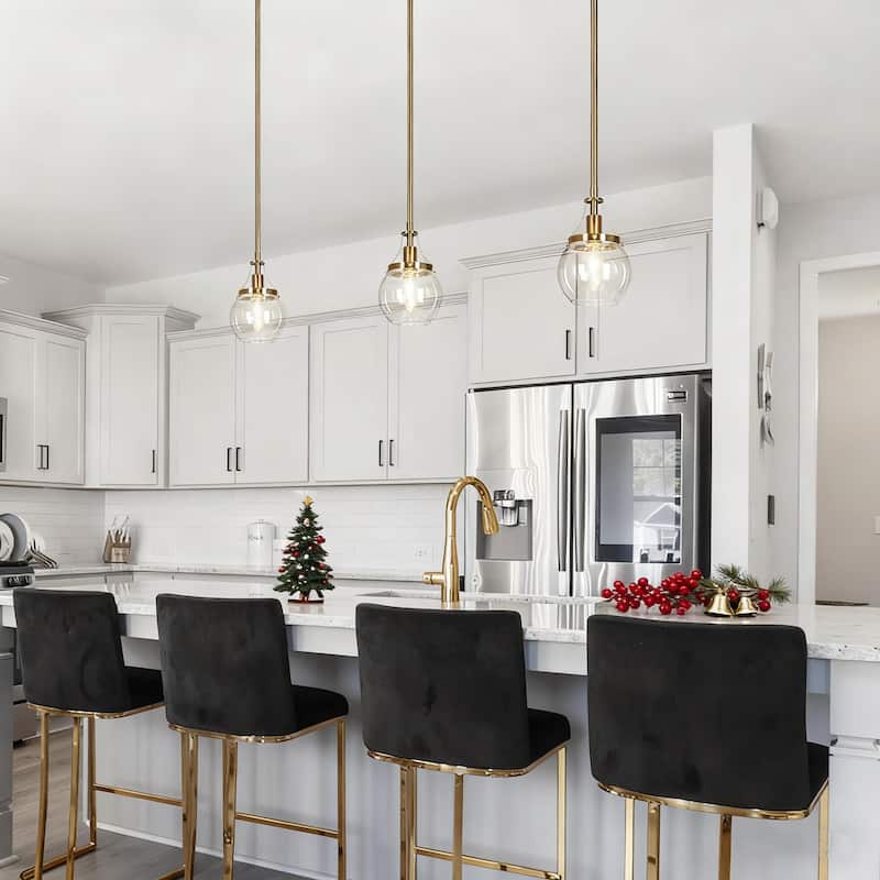 Beta Modern Gold 1-Light Mini Glass Pendant Light for Kitchen Island Dining Room - D 4.9" x H 7.6"