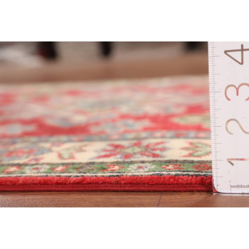 Geometric Orange Kazak Rug Hand-Knotted Wool Carpet - 3'4" x 5'0"