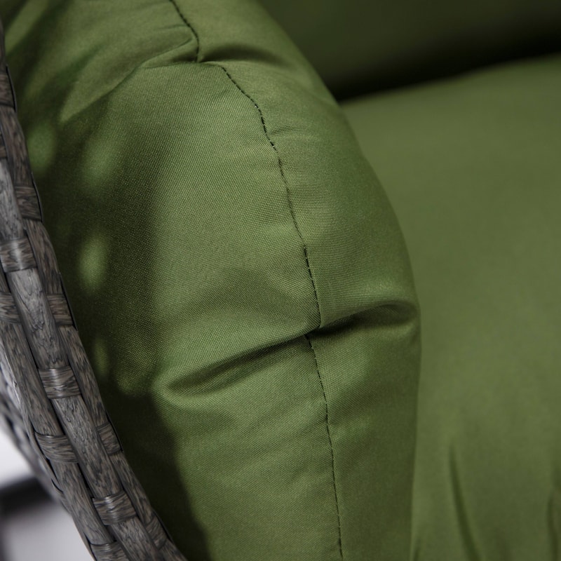 LeisureMod Charcoal Single Seater Rattan Wicker Egg Swing Hanging Chair for Indoor Outdoor Patio Porch Backyard Garden