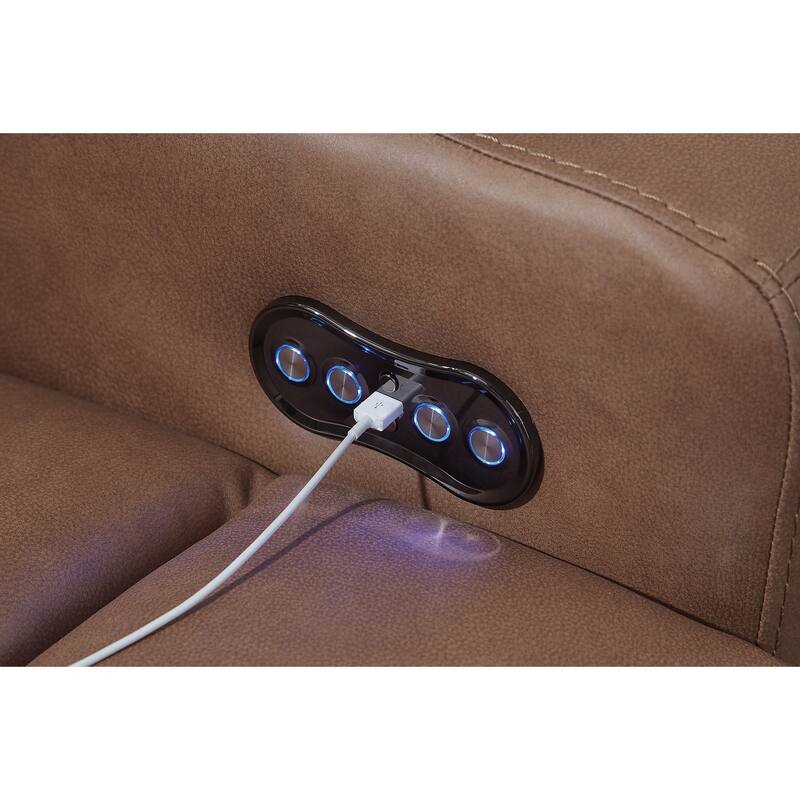 Signature Design by Ashley Point Clear Brown Power Reclining Loveseat with Console - 76"W x 40"D x 42"H