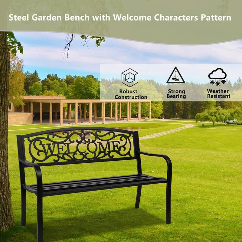 50 in. Outdoor Cast Iron Bench Decorative Patio Lawn Garden Park Bench