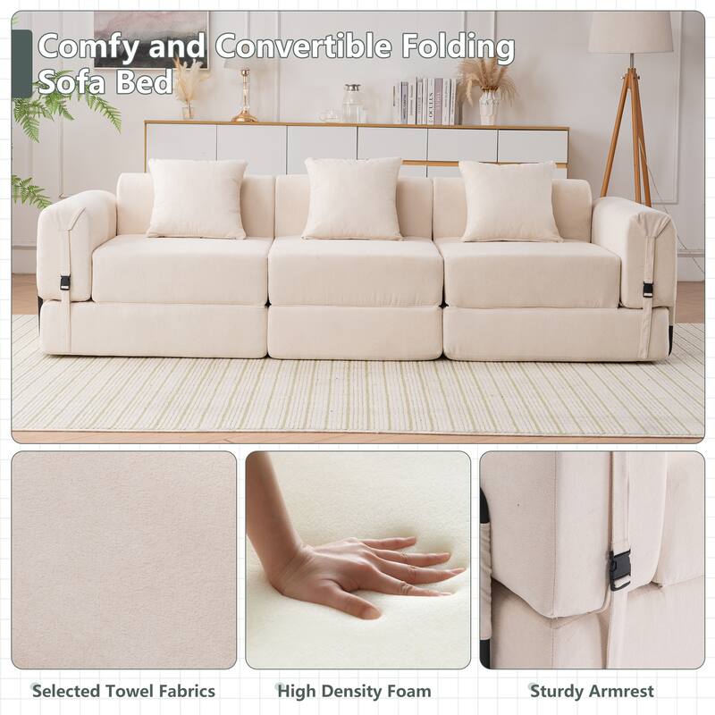 Folding Recliner Sofa 3-seater Straight Row Sectional Sofa Convertible Sleeper Sofa Bed, Fold Out Floor Couch Modular Sofa