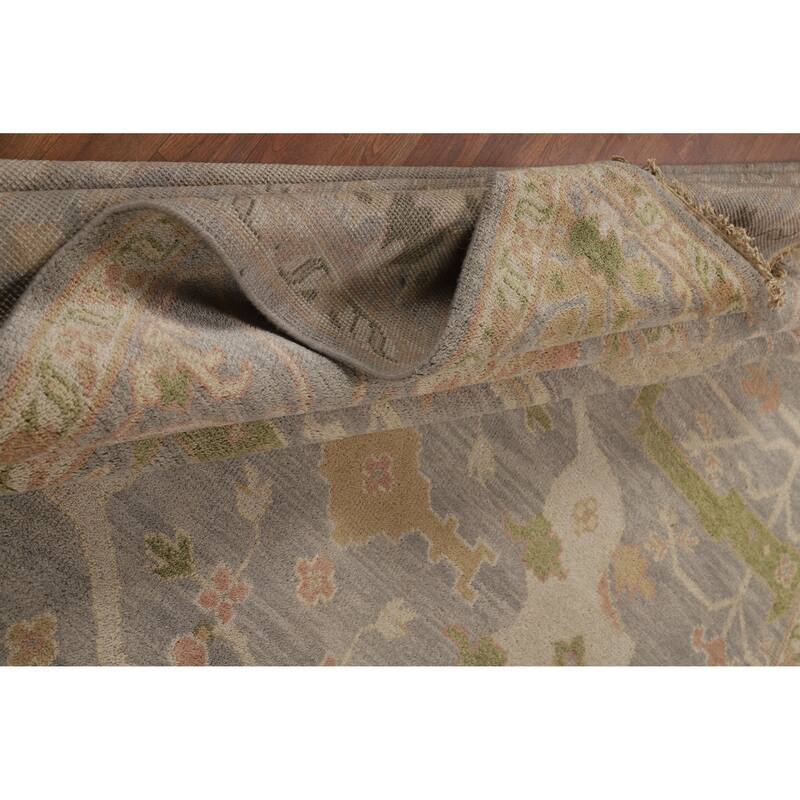 All-Over Gray Oushak Indian Area Rug Hand-Knotted Wool Carpet - 9'3" x 12'0"