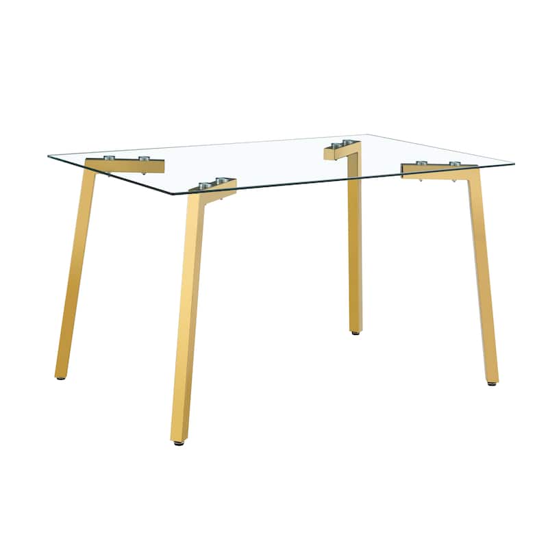 Glass Dining Table Modern Minimalist Rectangle Table for 4 Tempered Glass Tabletop with Metal Legs for Kitchens,Restaurants - Gold