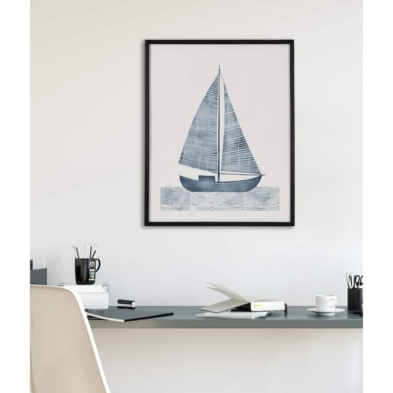 Kate and Laurel Gallery Nautical Blue Sailboat Print