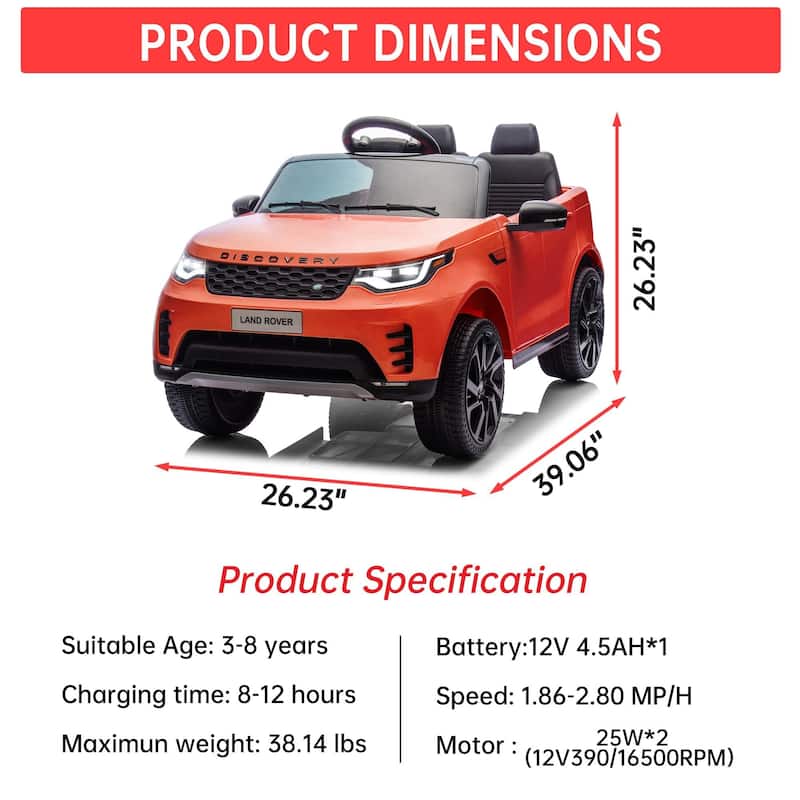 12V Licensed Land Rover 2 Seater Ride on Car for Kids