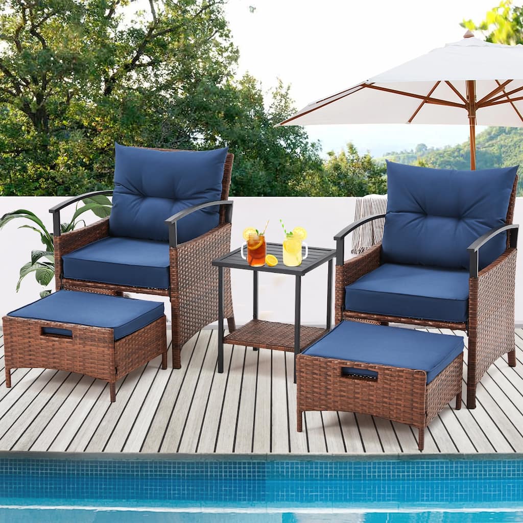 AVAWING 5-Piece Patio Furniture Set Wicker Conversation Set with Coffee Table and Ottoman