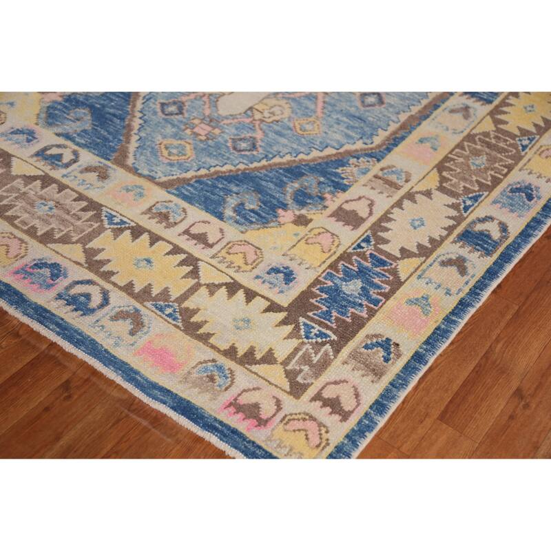 Hand Knotted Oriental 100% Wool Carpet Transitional Geometric Navy Blue & Blues Oushak Area Rug - 10' 9'' X 8' 4''