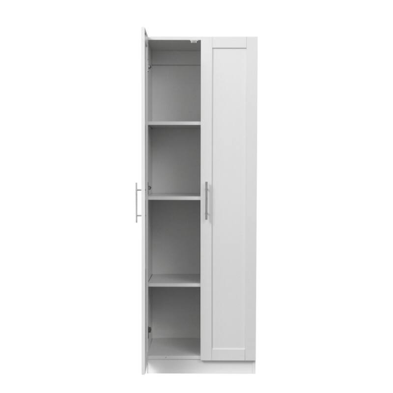 Roomfitters Tall Wardrobe & Kitchen Cabinet, 2-Door Storage Cupboard with 3 Shelves, White