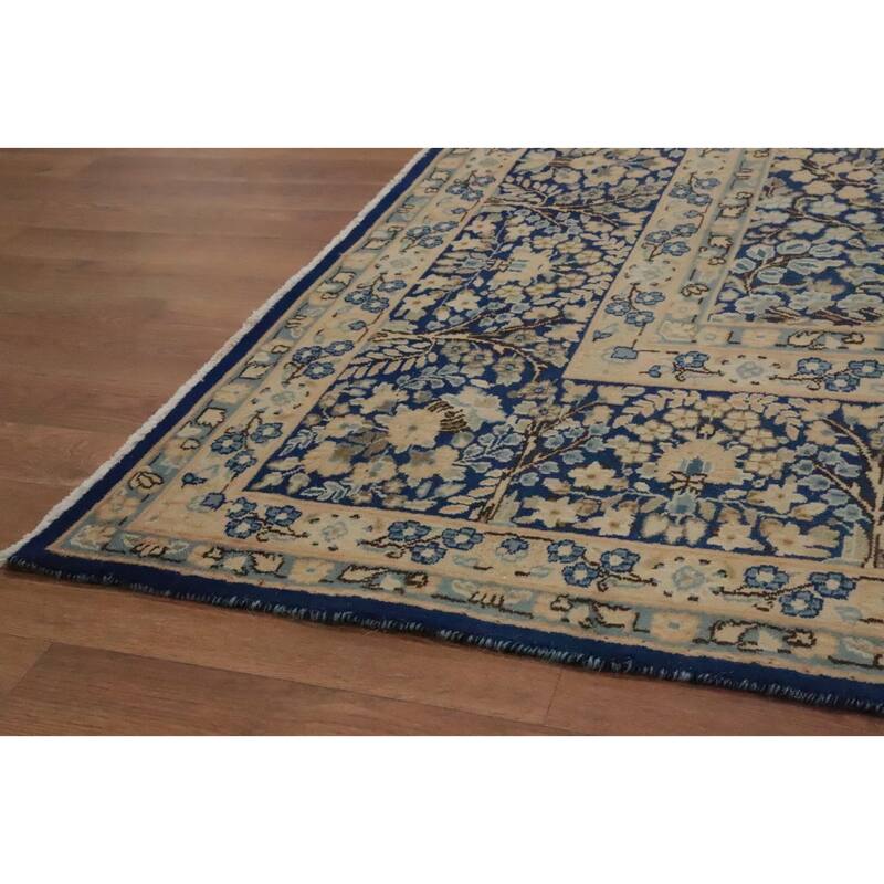 Hand Knotted Oriental 100% Wool Carpet Traditional All-Over Navy Blue & Blues Kerman Area Rug - 12' 10'' X 9' 9''