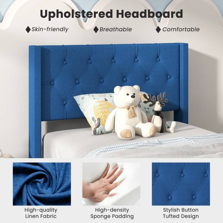 Upholstered Platform Bed with Button Tufted Wingback Headboard