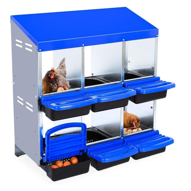 Metal Chicken Nesting Box - 6-Hole No Legs Blue