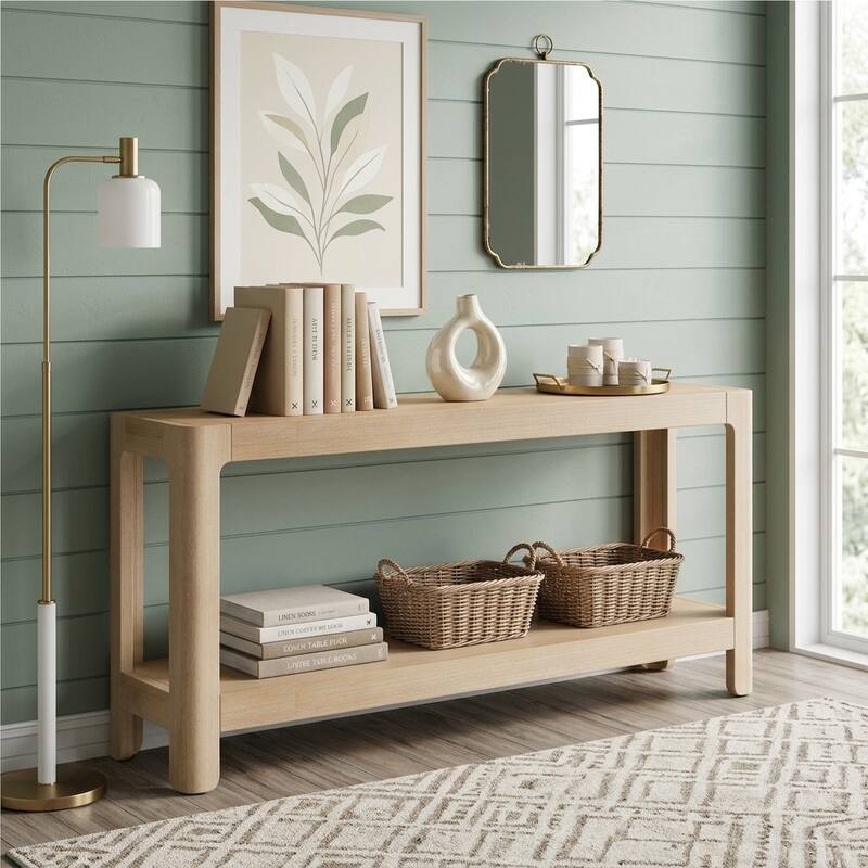 Modern Farmhouse Console Table with Rounded Corners & Adjustable Feet by Harper&Bright Designs - Natural