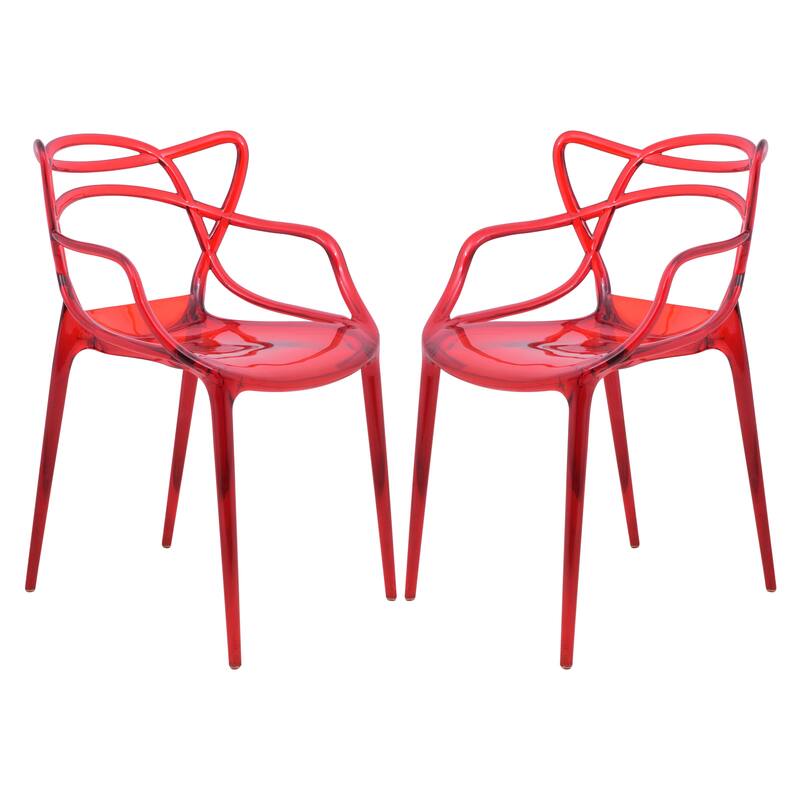 Milan Modern Intertwined Stackable Contemporary Accent Dining Chair for Dining Room Living Room and Outdoor Set of 2 - Red