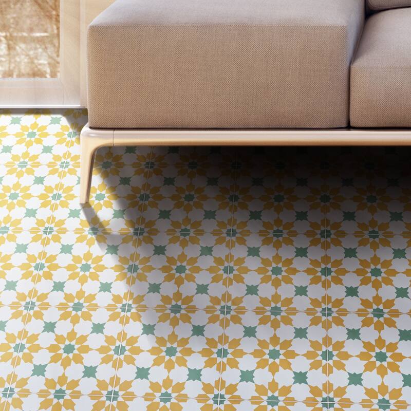 Ahfir Handmade Cement Tile, 8x8, Yellow/Green