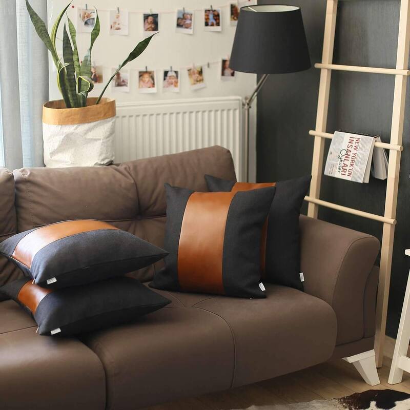 HomeRoots Set Of Four 18" X 18" Black And Brown Geometric Zippered Handmade Polyester Throw Pillow