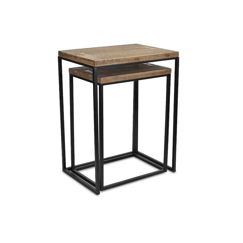 Set of 2 Black and Natural Wood Stacking Side Tables 24"