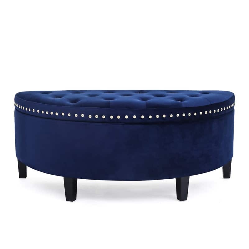 Adeco Half Moon Tufted Storage Ottoman Bench