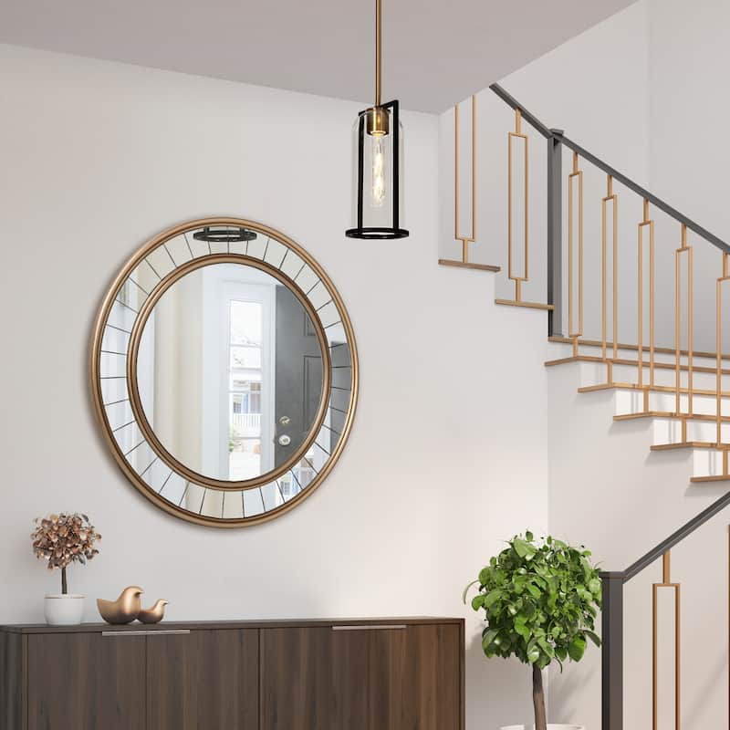 Modern 1-Light Black Gold Kitchen Island Pendant Light with Clear Glass for Dining Room