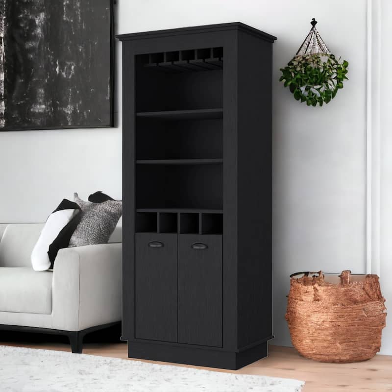 HomeRoots 70" Black Bar Cabinet With Wine Storage - Black