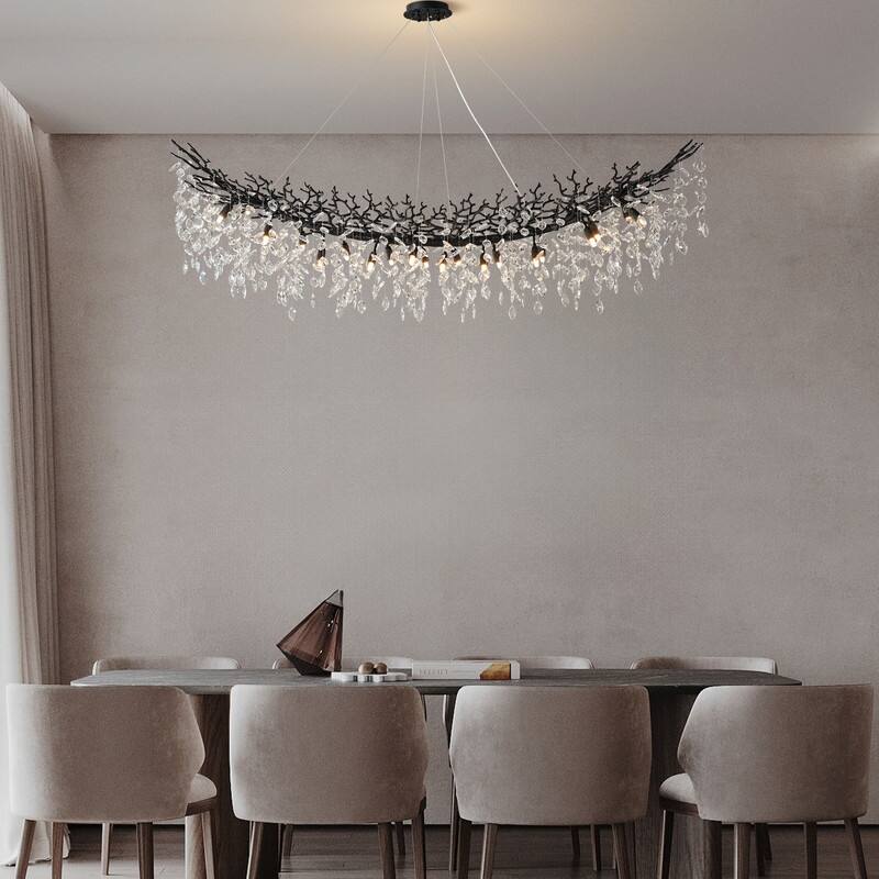 Modern Branch Crystal Linear Chandelier, 1100-1830mm Dining Pendant Light