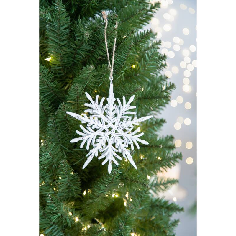 6.1x1.8x6.3" Iron Snowflake Hanger, Decorative Hanging Ball Christmas Tree Ornaments for Holiday Party Decorations, Set of 6 - White