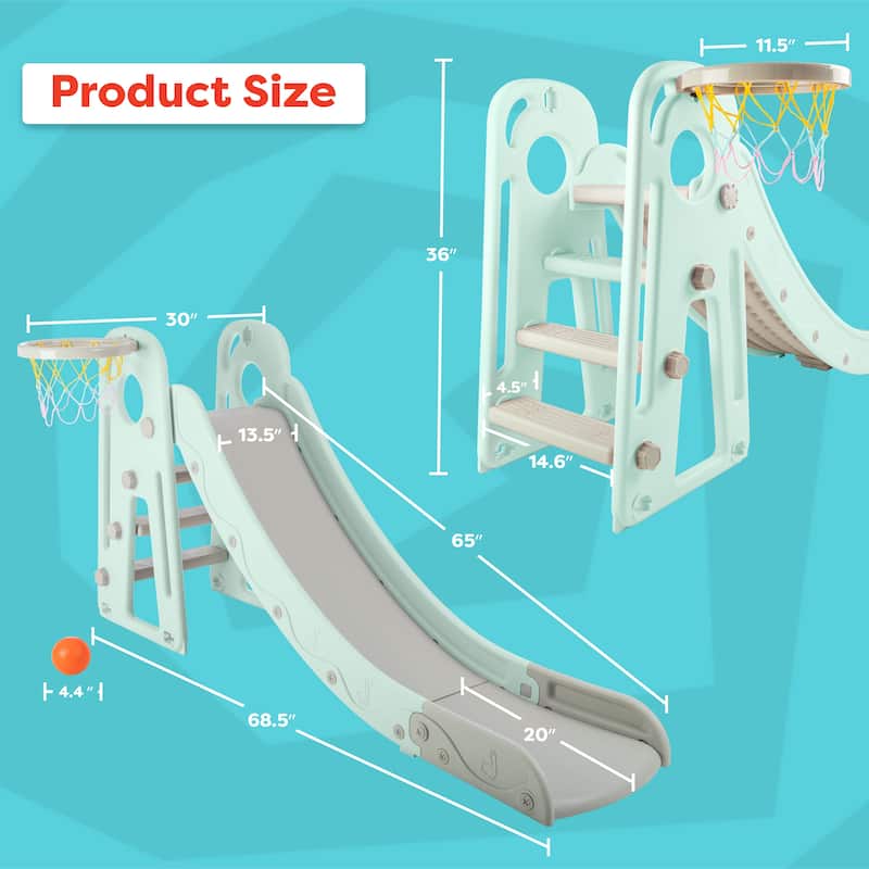 Hey Play Indoor/Outdoor Toddler Slide with Basketball Hoop and Ball, Blue