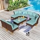 preview thumbnail 31 of 42, 12-Seat Outdoor Wicker Half-Round Furniture Set, Half-Moon Sectional Sofa All Weather Curved Conversation Set 11-Seat - Type R