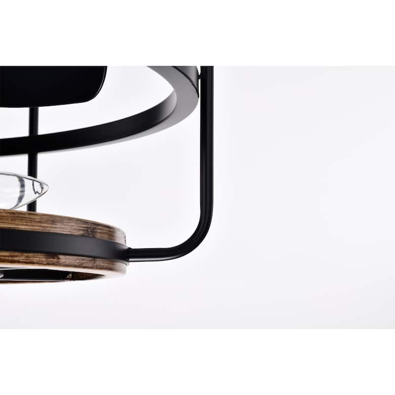 Amable 26 Inch Farmhouse and Industrial Style Matte Black Finish Lighted Ceiling Fandelier with Remote