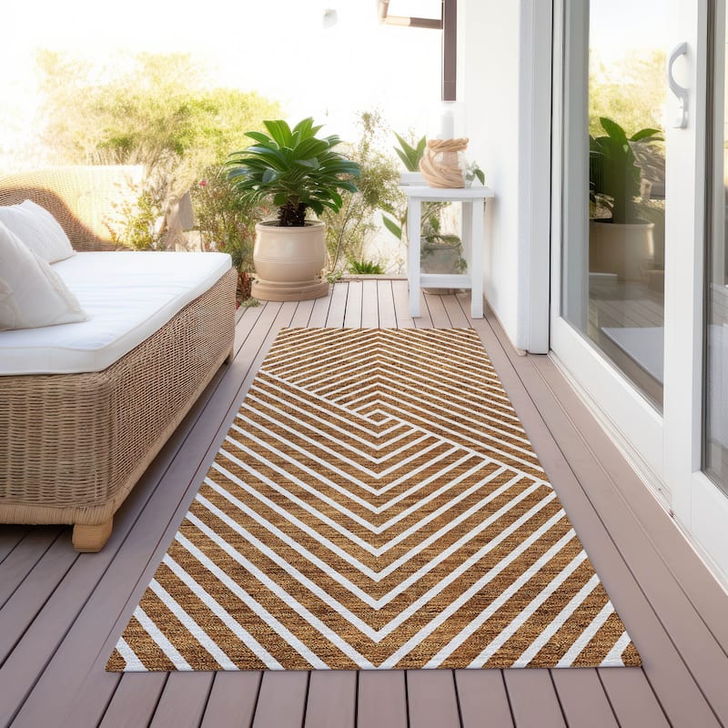 Machine Washable Indoor/ Outdoor Modern Geo Chantille Rug - Terracotta - 2'3" x 7'6"