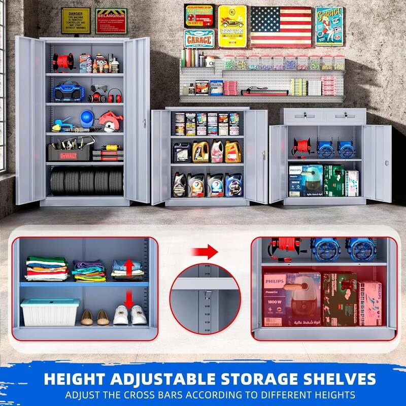 36 inch Metal Office File Storage Cabinet Locker with Locking Doors and Adjustable Shelves for Home Office, Garage, Pantry
