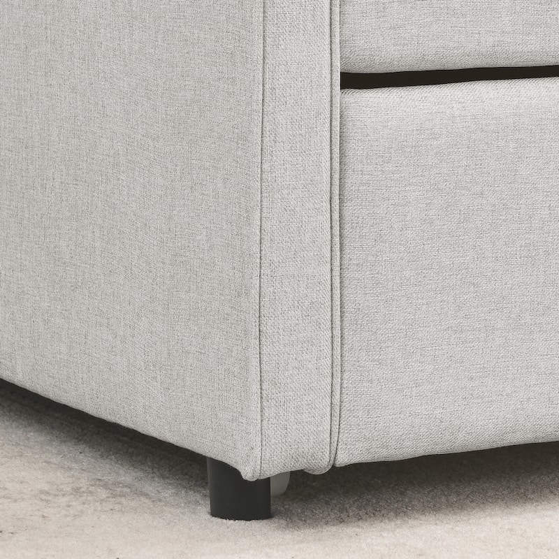 Twin Size Daybed with Twin Size Trundle Upholstered Tufted Sofa Bed, Waved Shape Arms, Grey (80.5"x44.5"x33.5")