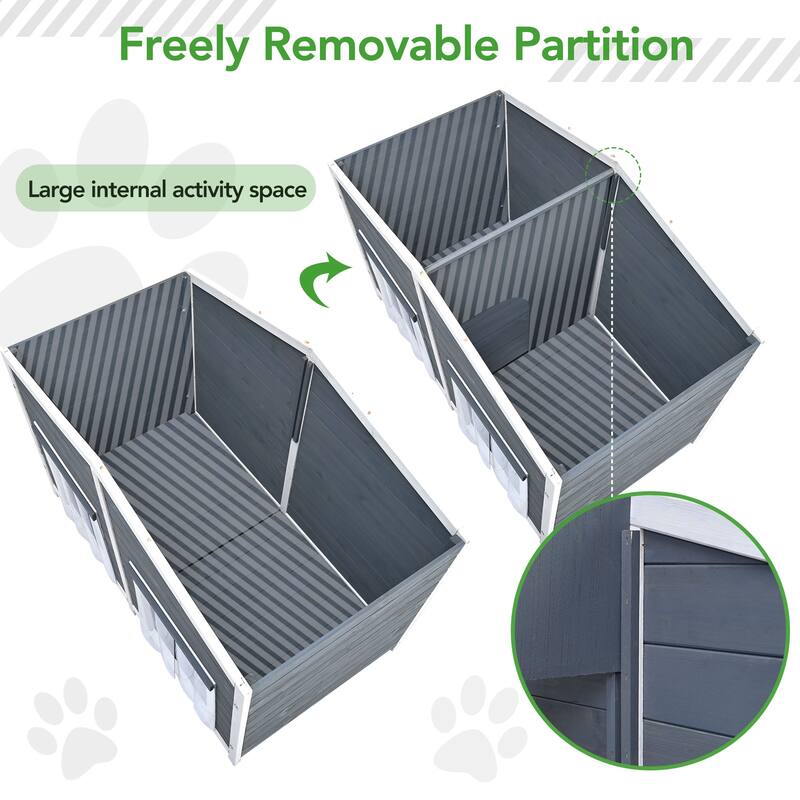 Outdoor Wooden Elevated Dog House Pet House with Porch, 2 Doors, Ventilated, Waterproof, Suitable for Small and Medium Dogs