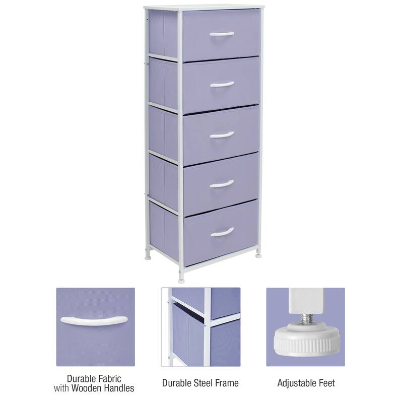 Sorbus Metal and Fabric Tall 5-drawer Chest Storage Organizer