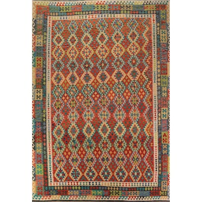 Kilim Oriental Area Rug Hand-Woven Multi-Color Wool Carpet - 9'10"x 13'0"