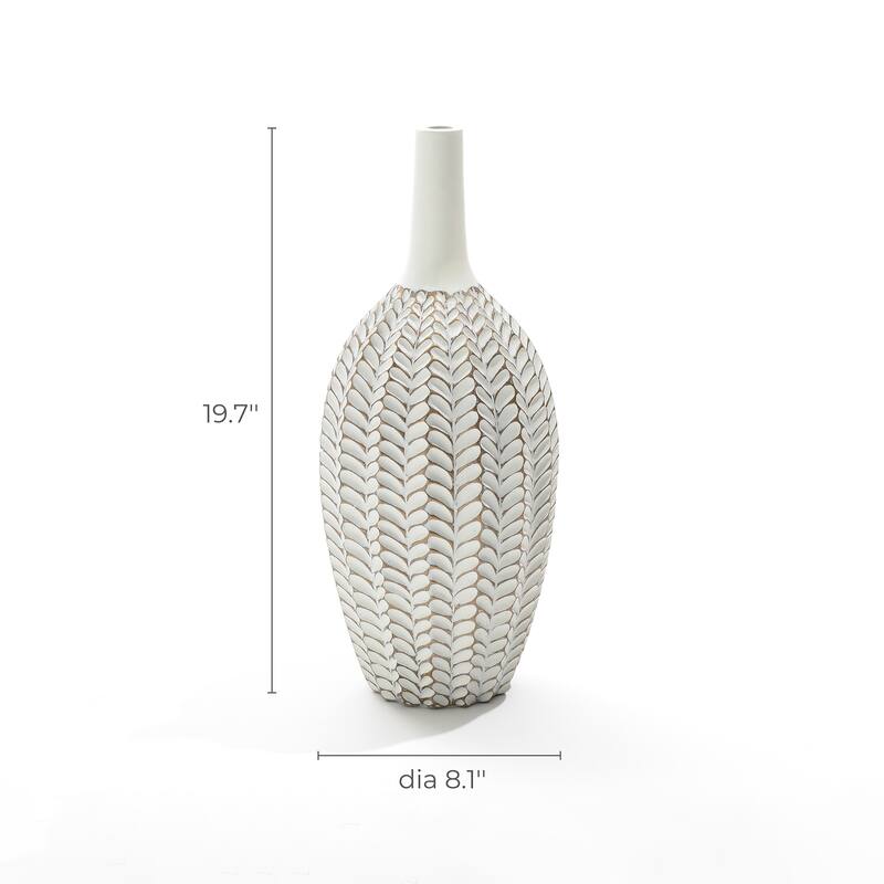 Modern White with Gold Geometric Pattern Polyresin Vase