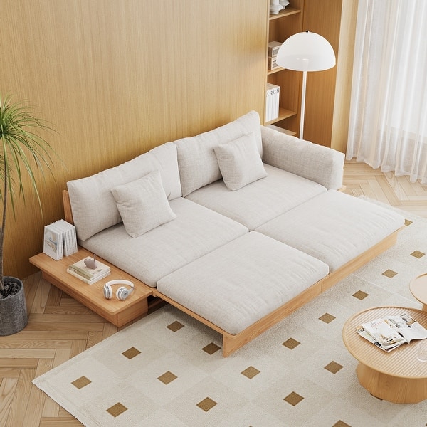 JASIWAY Modern Solid Wood Upholstered Cotton Linen Sofa - Bed Bath ...