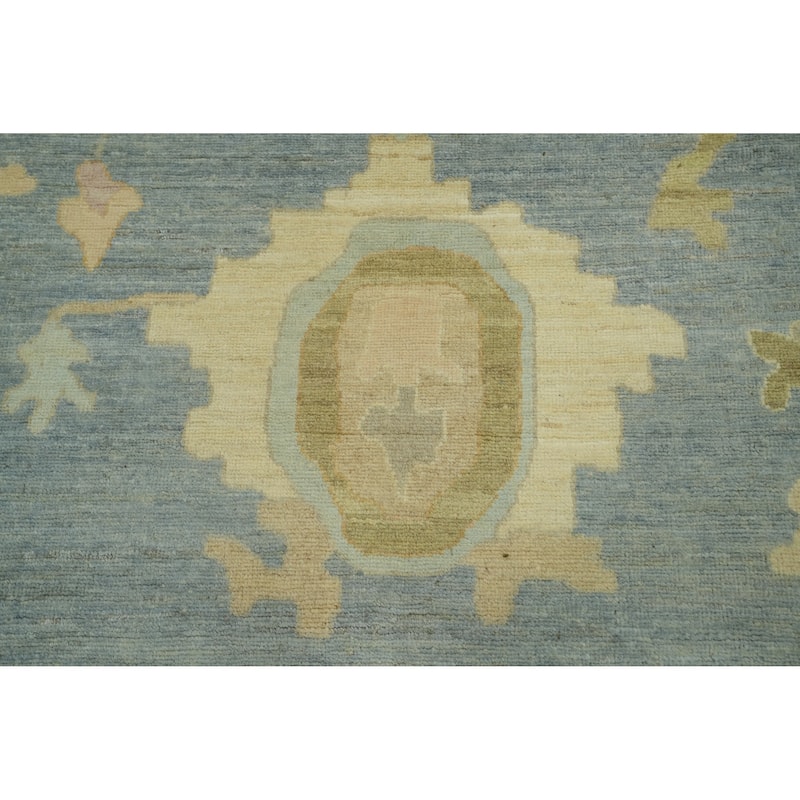 Handmade Wool Oushak Turkish Area Rug, Floral Geometric Carpet - 11' 11'' X 9' 1''