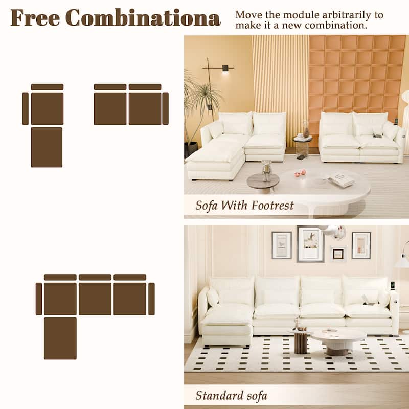 Modular Sectional Sofa L Shaped Couch, 3/4 Seat Sofa Set with Ottoman, Chenille Fabric