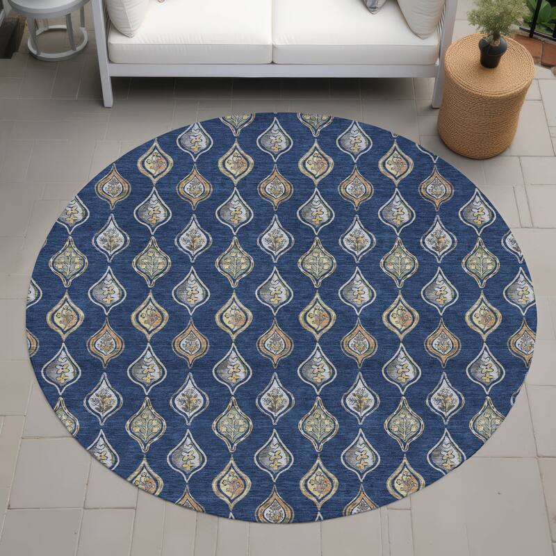 Machine Washable Indoor/ Outdoor Casual Greenwood Chantille Rug - Navy - 8' x 8'