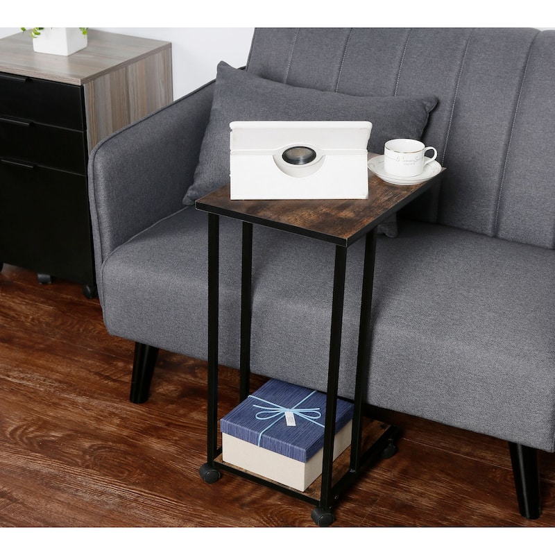 JJS Side End C Table for Sofa, Living Room Couch Table Snack Table That Slide Under for Small Spaces