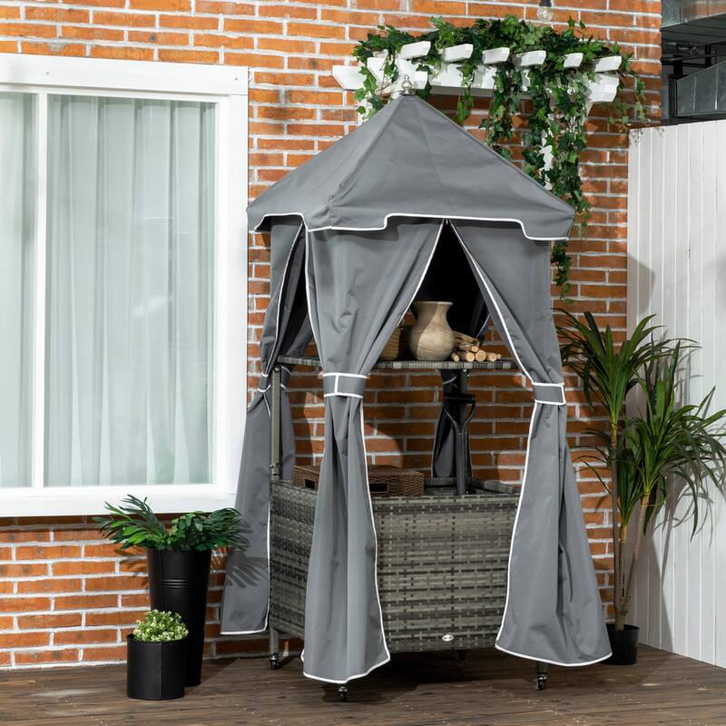 Outsunny Outdoor Towel Valet Caddy, Covered Poolside Towel Holder Rack - Grey