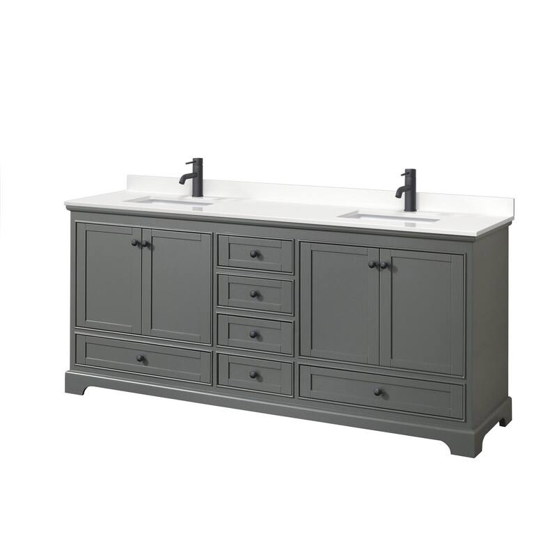 Wyndham Collection WCS202080D-QTZ-UNSMXX Deborah 80" Free Standing - Dark Gray / White Quartz Top / Matte Black