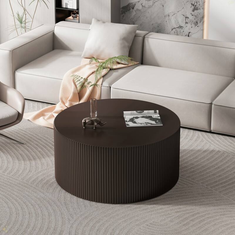 35.83" Stylish and Minimalist Modern Wave Stripe Round Coffee Table